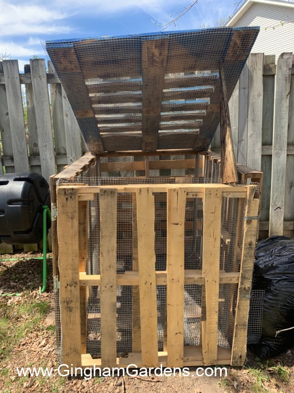 Image of a compost bin made from pallets