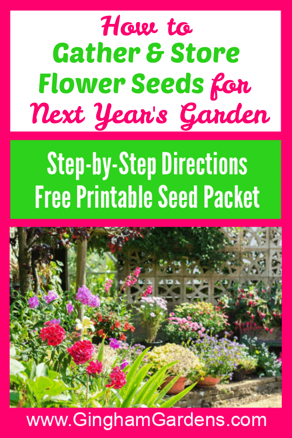 Image of Flower Garden with Text Overlay - How to Gather & Store Flower Seeds for Next Year's Garden