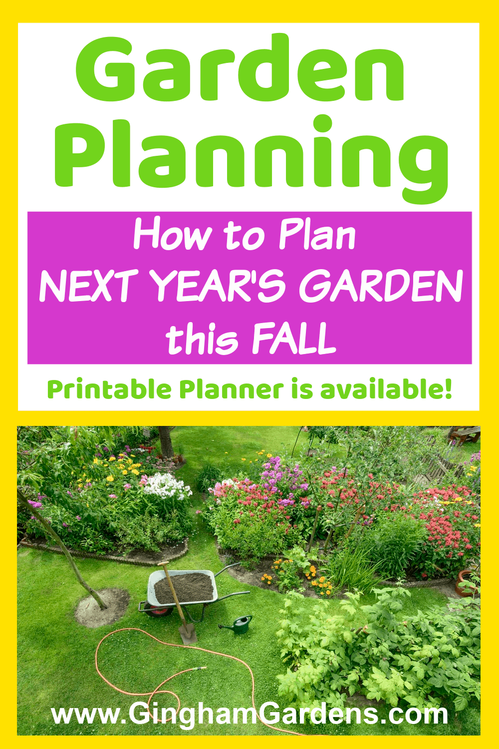 Image of a garden with text overlay - Garden Planning