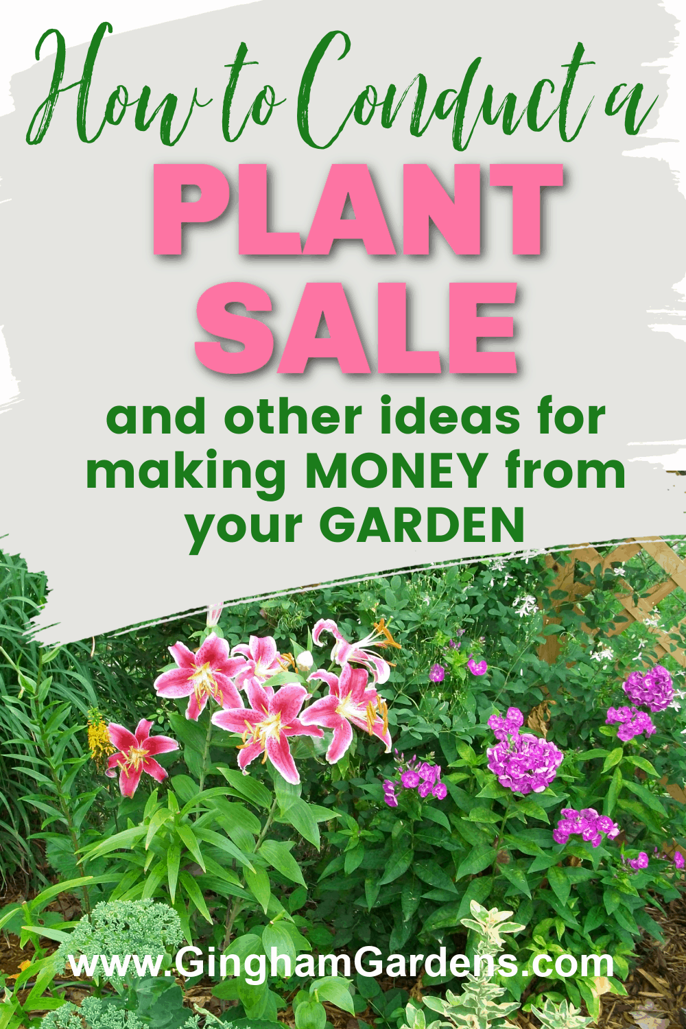 Image of a Flower Garden with Text Overlay - How to Conduct a Plant Sale