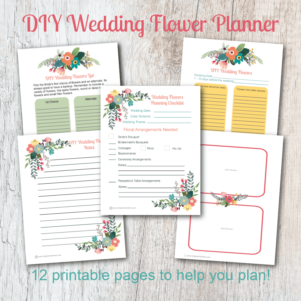 Image of printable wedding flower planner pages.