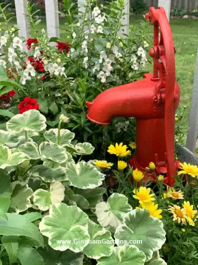 Vintage Water Pump Fountain and Planter - side view