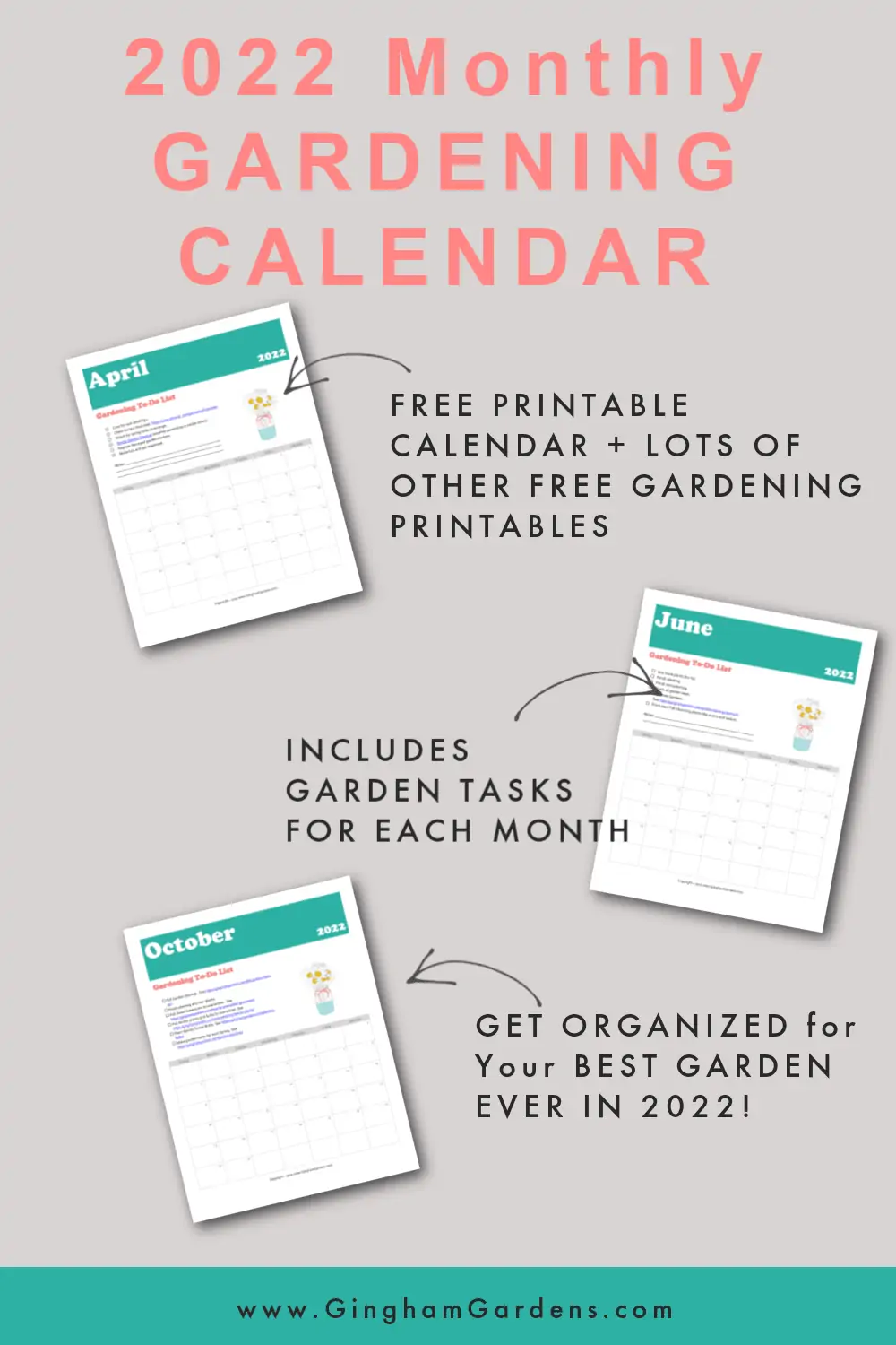 Images of 2022 calendar pages with text overlay - 2022 Gardening Calendar